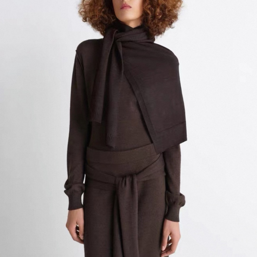 Elegant Brown wool blend  Knit Scarf